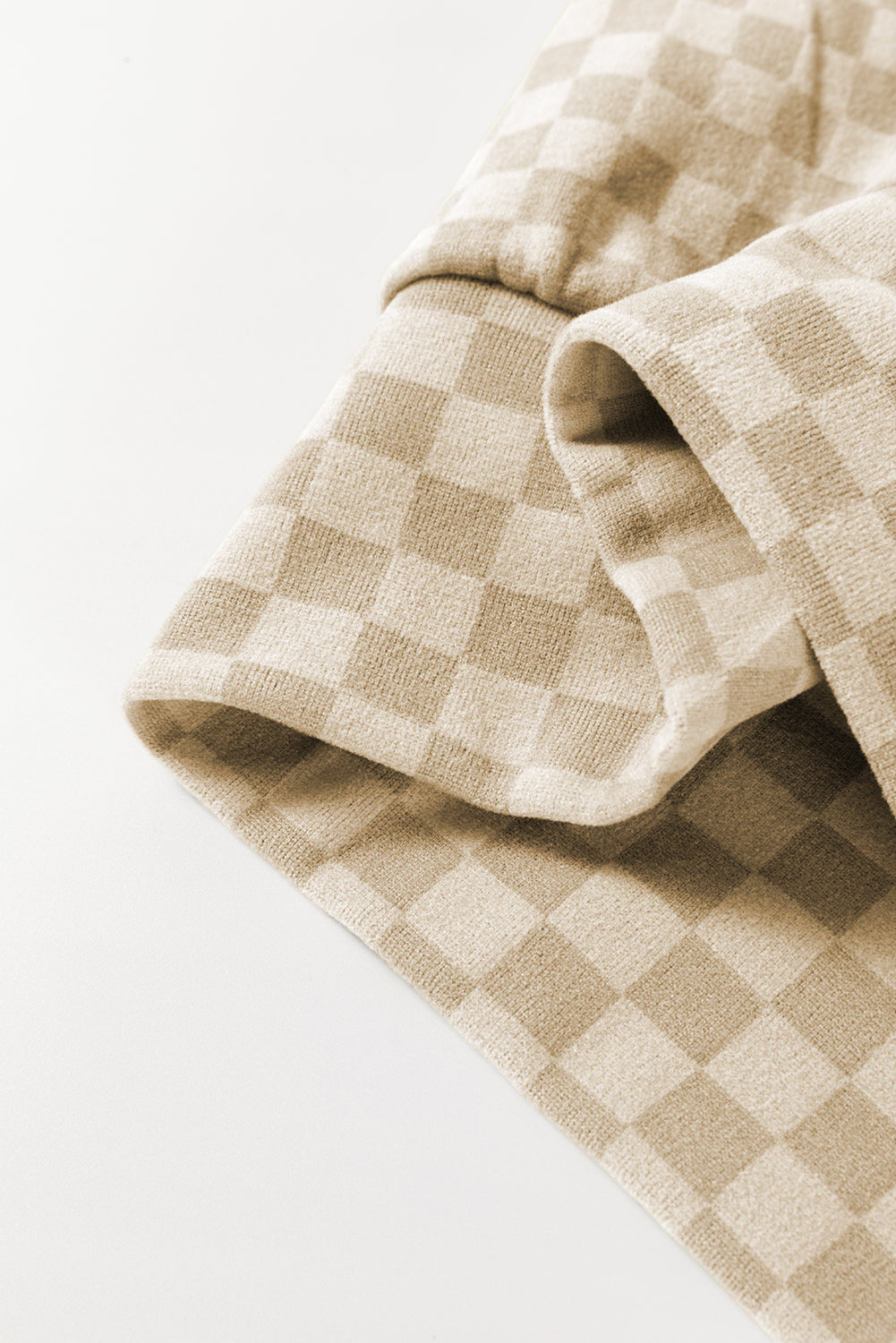 Khaki Checkered Print Kangaroo Pocket Drawstring Hoodie Sweatshirts & Hoodies JT's Designer Fashion