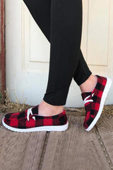 Fiery Red Vintage Plaid Lace Up Flat Shoes Women's Shoes JT's Designer Fashion