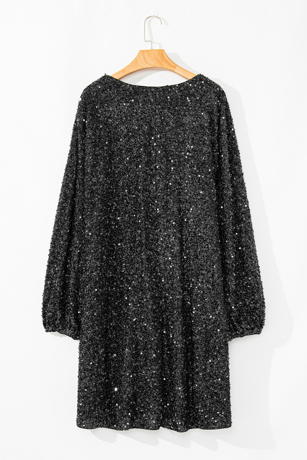 Color black Plus Size Bubble Sleeve V Neck Sequin Dress Plus Size Mini Dresses JT's Designer Fashion