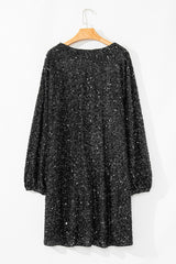 Color black Plus Size Bubble Sleeve V Neck Sequin Dress Plus Size Mini Dresses JT's Designer Fashion