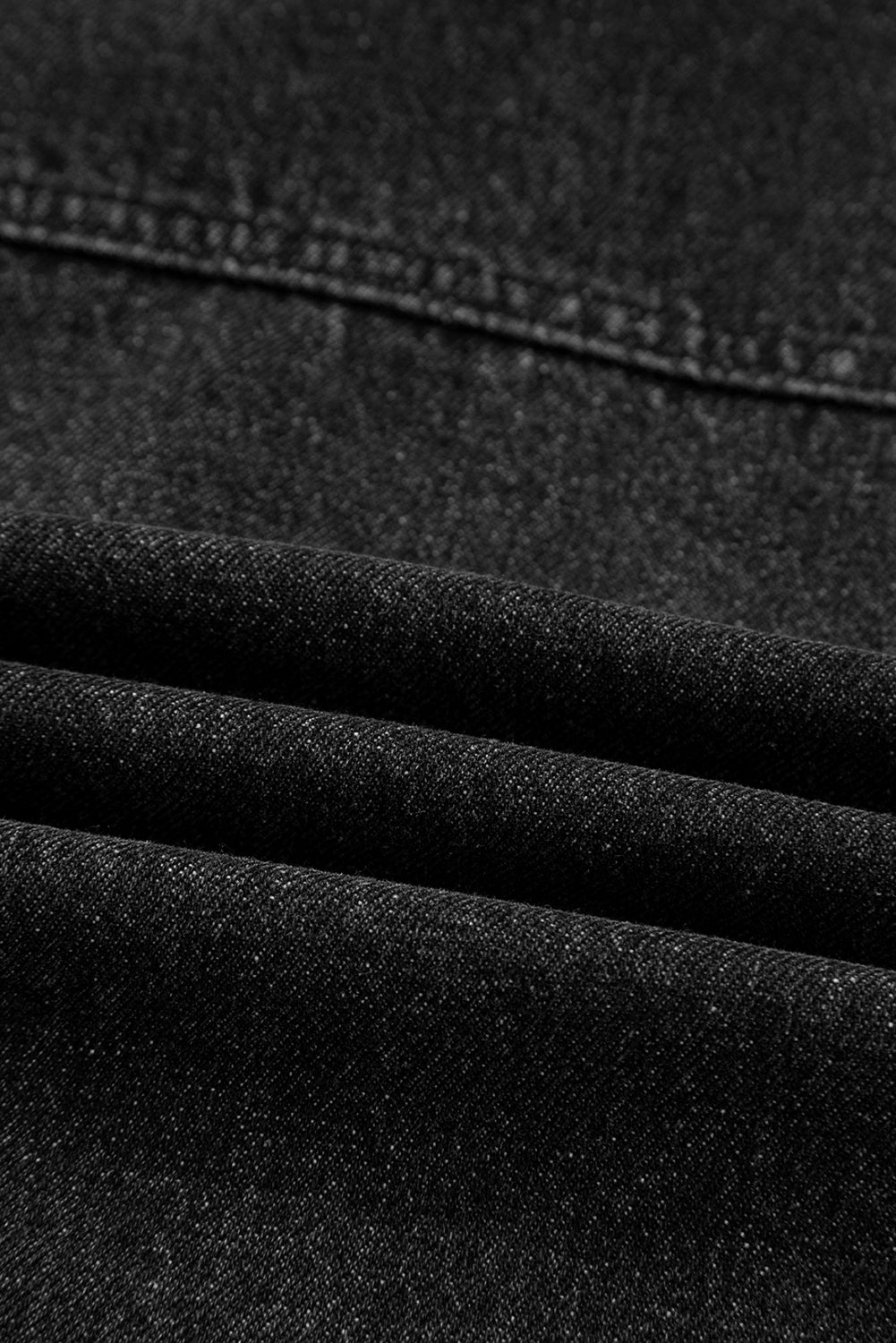 Black Big Chest Pocket Drop Shoulder Hooded Denim Jacket Denim Jackets JT's Designer Fashion