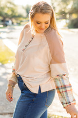 Parchment Plus Size Plaid Patchwork Layered Henley Top Plus Size Long Sleeve Tops JT's Designer Fashion