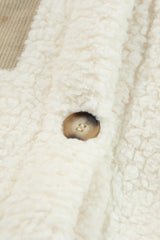 Beige Contrast Flap Pocket Single Breasted Teddy Coat Coats JT's Designer Fashion
