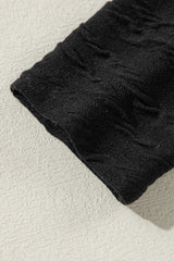 Black Solid Wavy Textured Slim Fit Long Sleeve T Shirt Long Sleeve Tops JT's Designer Fashion