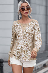 Leopard Print Crew Neck Long Sleeve Top Long Sleeve Tops JT's Designer Fashion