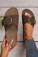 Coffee Buckle Decor Faux Suede Thick Sole Slippers Slippers JT's Designer Fashion
