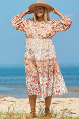 Khaki Plus Size Floral Tiered Ruffle Maxi Dress Plus Size Maxi Dresses JT's Designer Fashion
