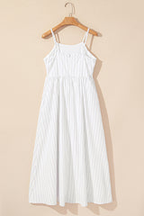 Beige Stripe Spaghetti Strap Pocketed High Waist Long Dress Maxi Dresses JT's Designer Fashion