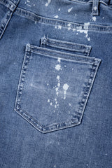 Ashleigh Blue Ripped Splattering Paint Rope Waist Cropped Straight Jeans Jeans JT's Designer Fashion