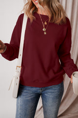 Burgundy Solid Fleece Lined Drop Shoulder Terry Sweatshirt Sweatshirts & Hoodies JT's Designer Fashion