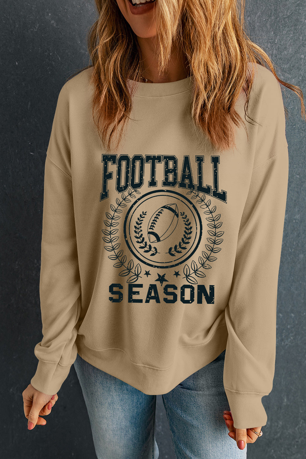 Khaki Rugby FOOTBALL SEASON Graphic Game Day Sweatshirt Graphic Sweatshirts JT's Designer Fashion
