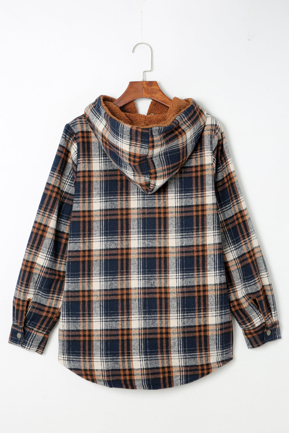 Plaid Pattern Sherpa Lined Hooded Shacket Plaid Shackets JT's Designer Fashion