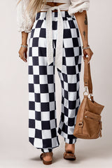 Black Checkerboard Elastic Waist Pocketed Joggers Pants & Culotte JT's Designer Fashion