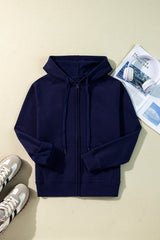 Navy Blue Solid Color Fleece Lined Zip up Hoodie Sweatshirts & Hoodies JT's Designer Fashion