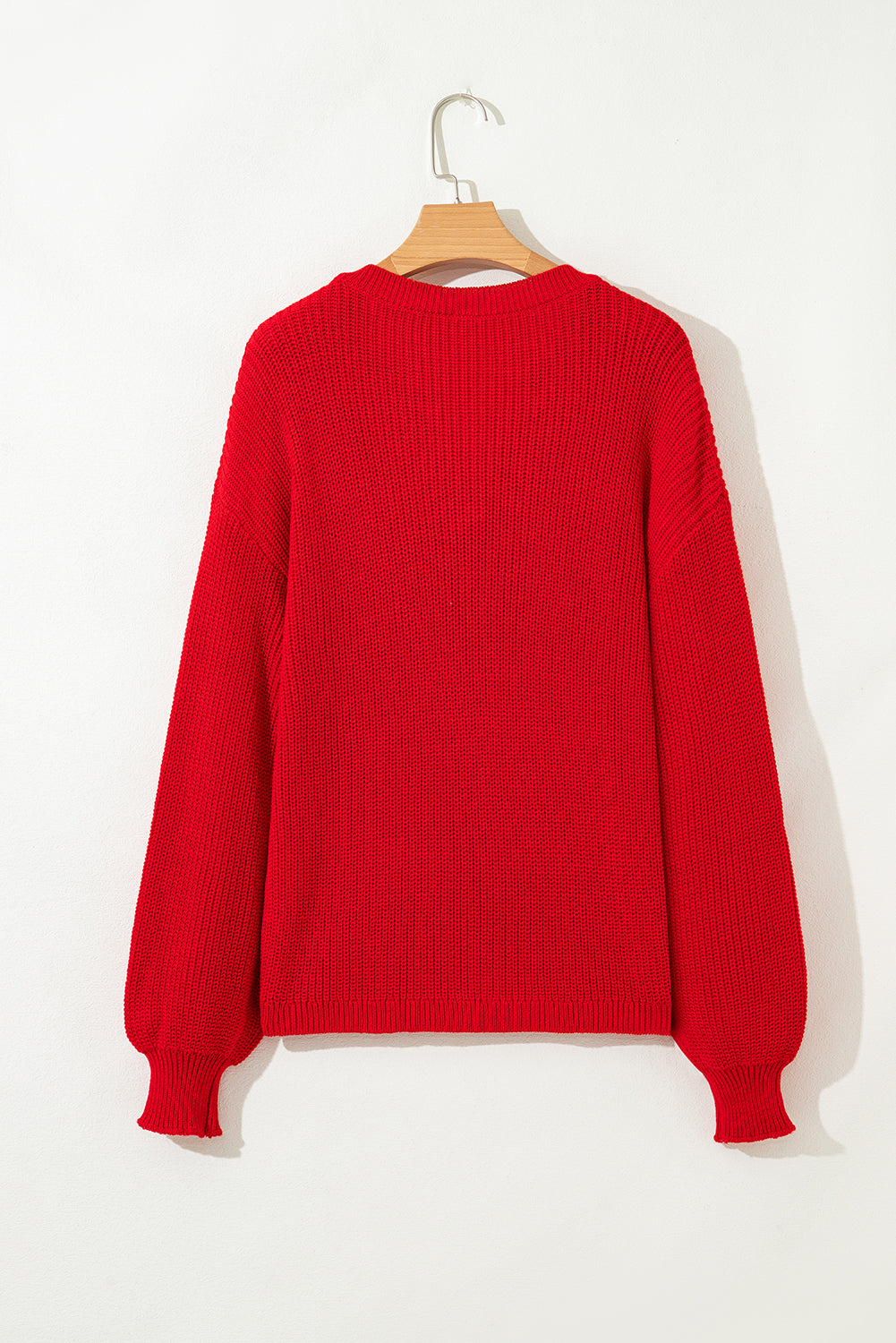 Racing Red Solid Textured Knit V Neck Drop Shoulder Sweater Sweaters JT's Designer Fashion