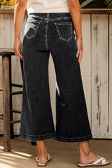 Black Plain Seam Detail Flared Bottom Ankle Length Jeans Jeans JT's Designer Fashion