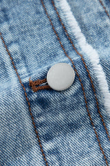 Beau Blue Plaid Print Patchwork Hooded Raw Hem Denim Jacket Denim Jackets JT's Designer Fashion