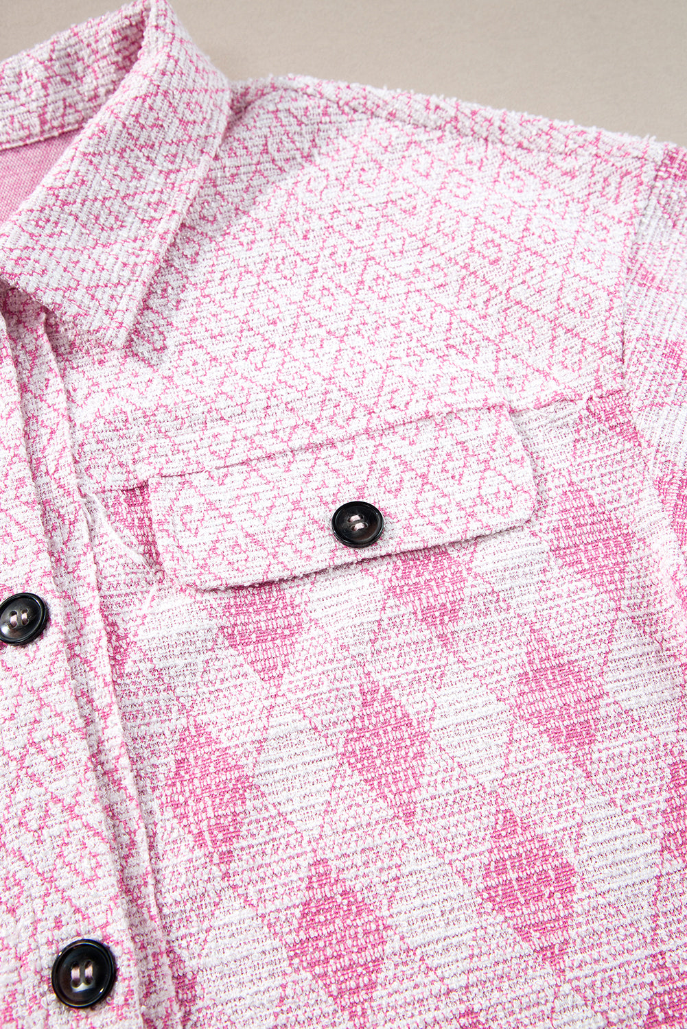Delicacy Geometric Print Textured Flap Detail Shacket with Pocket Jackets JT's Designer Fashion