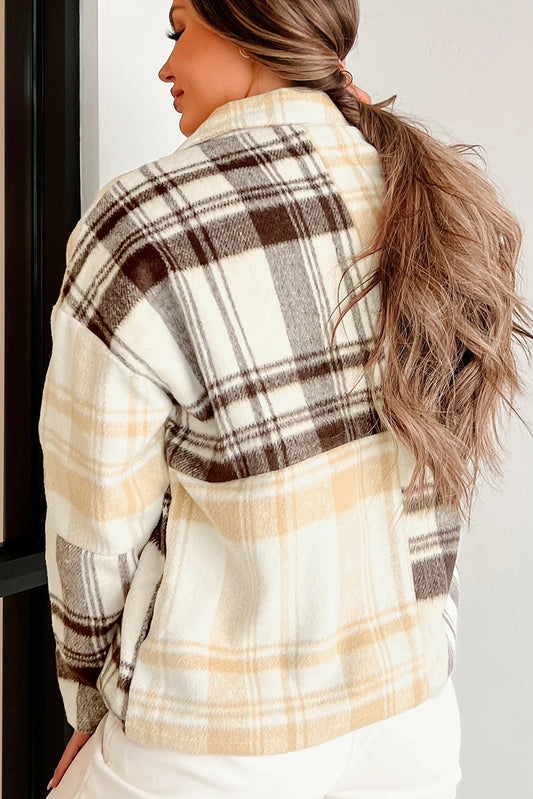 Multicolour Plaid Patchwork Side Pockets Buttoned Shacket Plaid Shackets JT's Designer Fashion