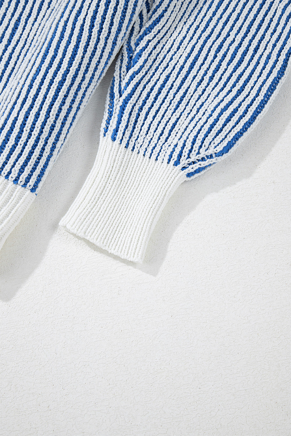 Dark Blue Striped Textured Knit Contrast Edge Loose Sweater Sweaters JT's Designer Fashion