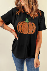 Black Glittering Pumpkin Graphic Halloween T Shirt Graphic Tees JT's Designer Fashion