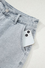 Dusk Blue Scalloped Hemline Acid Wash High Waist Denim Shorts Denim Shorts JT's Designer Fashion