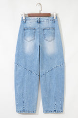 Beau Blue Flower Patched Light Wash Cropped High Waist Jeans Jeans JT's Designer Fashion