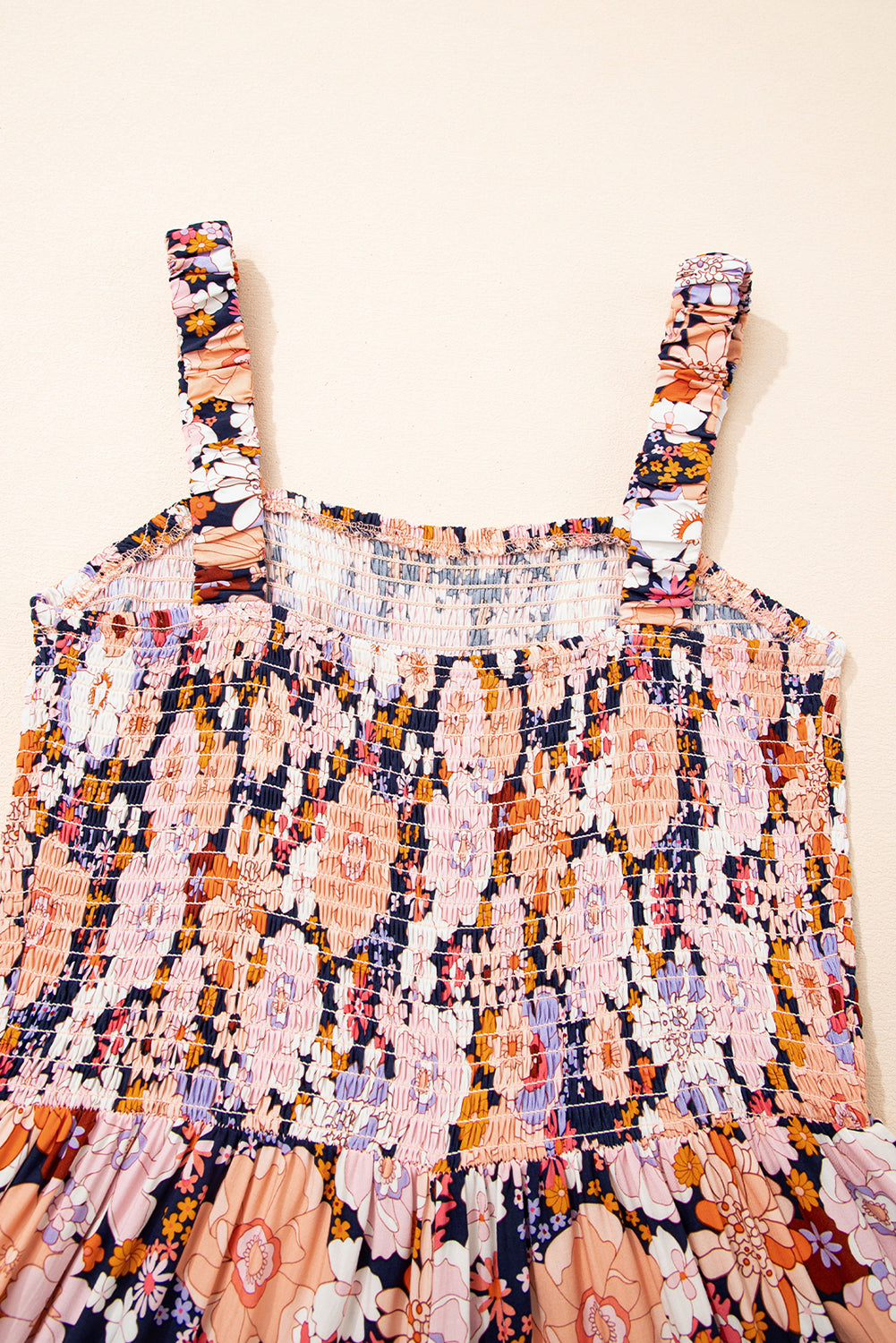 Black Floral Print Smocked High Waist Square Neck Jumpsuit Jumpsuits & Rompers JT's Designer Fashion