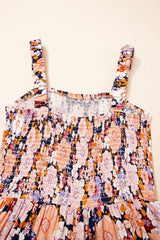 Black Floral Print Smocked High Waist Square Neck Jumpsuit Jumpsuits & Rompers JT's Designer Fashion