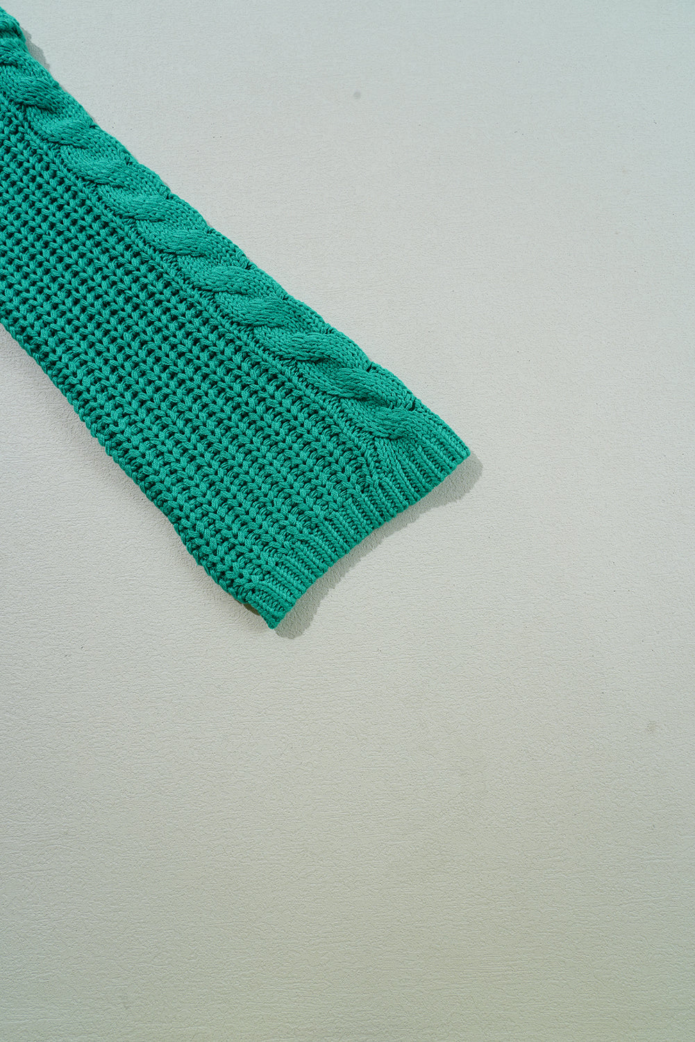 Sea Green Cable Knit V Neck Contrast Drawstring Hooded Sweater Sweaters JT's Designer Fashion