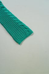 Sea Green Cable Knit V Neck Contrast Drawstring Hooded Sweater Sweaters JT's Designer Fashion