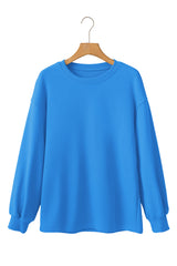 Sky Blue Solid Color Drop Shoulder Long Sleeve Basic Sweatshirt Sweatshirts & Hoodies JT's Designer Fashion
