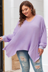 Orchid Petal Plus Size Waffle Knit Exposed Seam Flowy Top Plus Size Long Sleeve Tops JT's Designer Fashion