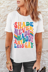 White SHADE NEVER MADE ANYBODY LESS GAY Pride Graphic Tee Graphic Tees JT's Designer Fashion