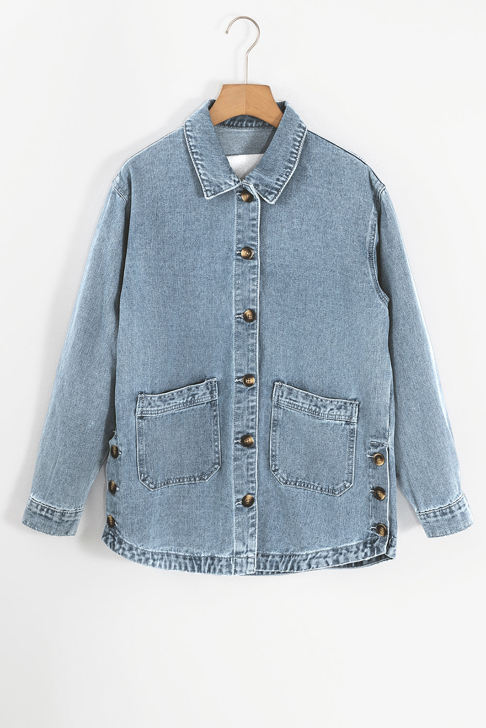Dusk Blue Slit Buttons Pocketed Denim Jacket Denim Jackets JT's Designer Fashion