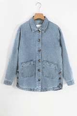 Dusk Blue Slit Buttons Pocketed Denim Jacket Denim Jackets JT's Designer Fashion