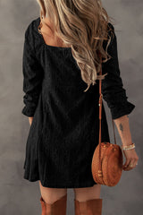 Black Lace Crochet Buttoned Square Neck Shift Mini Dress Mini Dresses JT's Designer Fashion