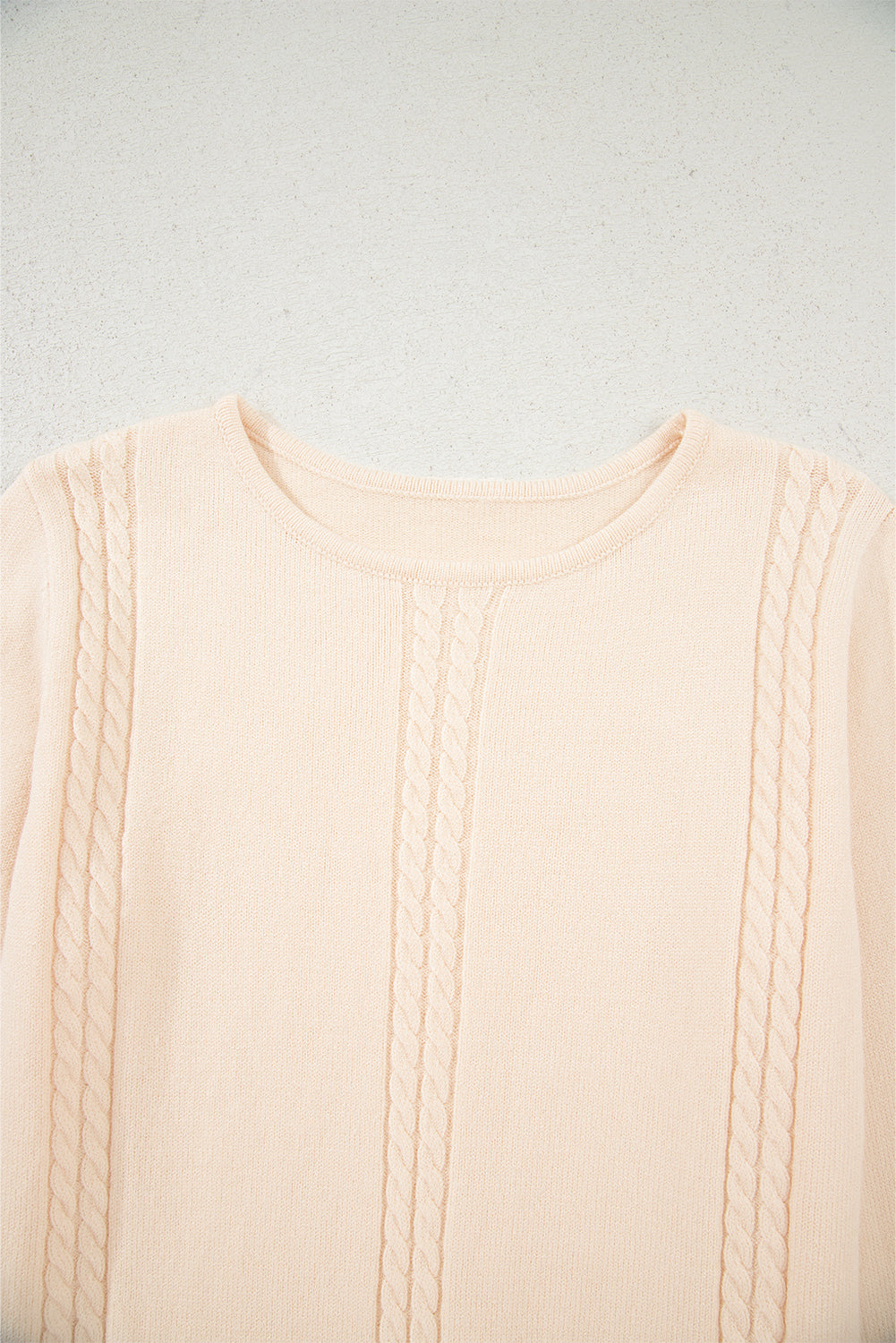 Beige Cable Texture Bohemian Ruffle Hem Patchwork Sweater Sweaters JT's Designer Fashion