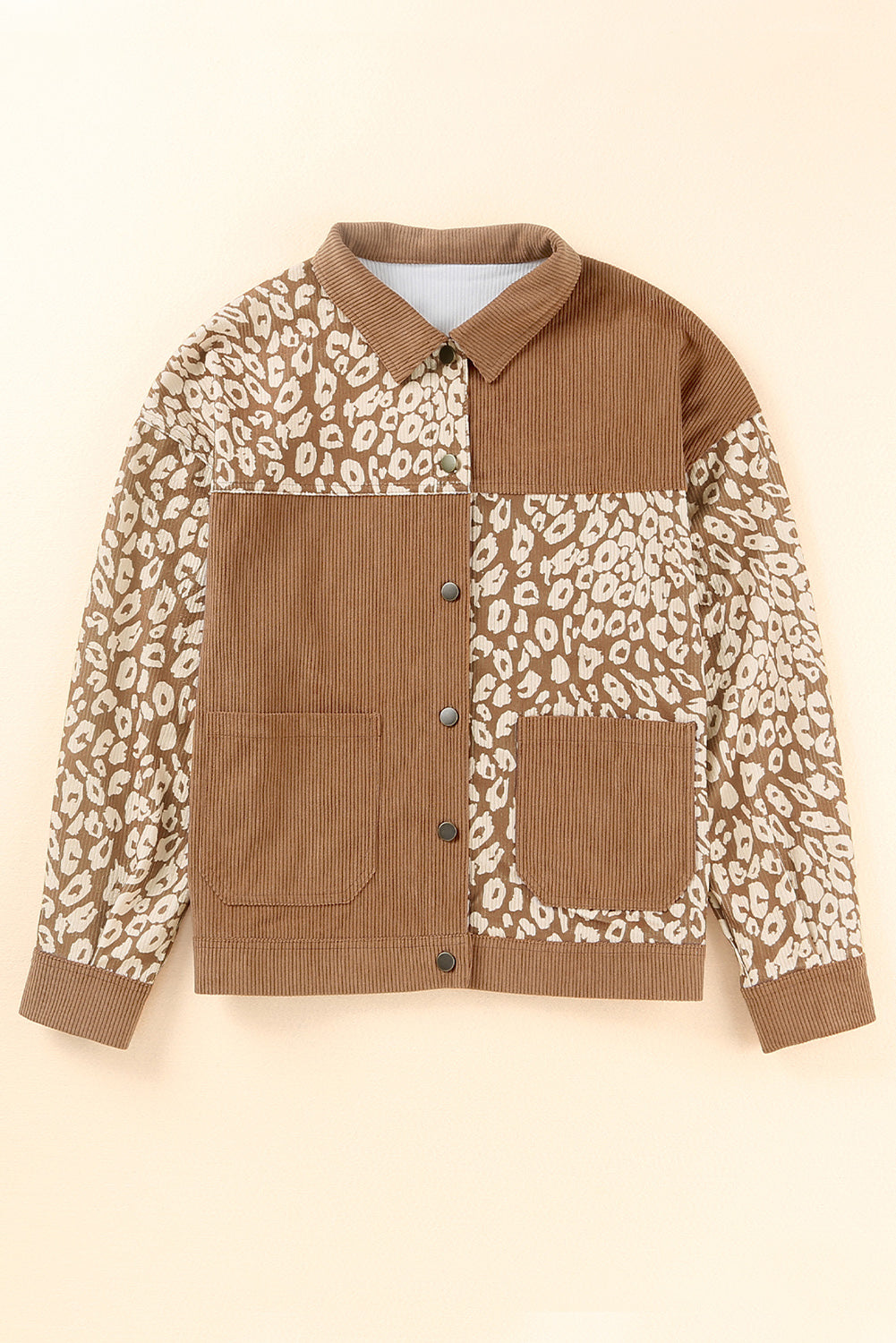 Brown Leopard Print Corduroy Long Sleeve Jacket Jackets JT's Designer Fashion