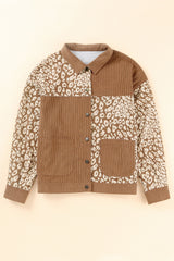 Brown Leopard Print Corduroy Long Sleeve Jacket Jackets JT's Designer Fashion