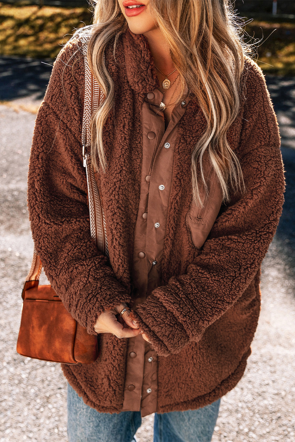 Red Clay Faux Shearling Teddy Bear Jacket Jackets JT's Designer Fashion
