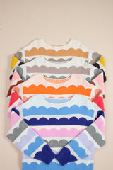Gray Wave Striped Balloon Sleeve Drop Shoulder Sweater Sweaters JT's Designer Fashion