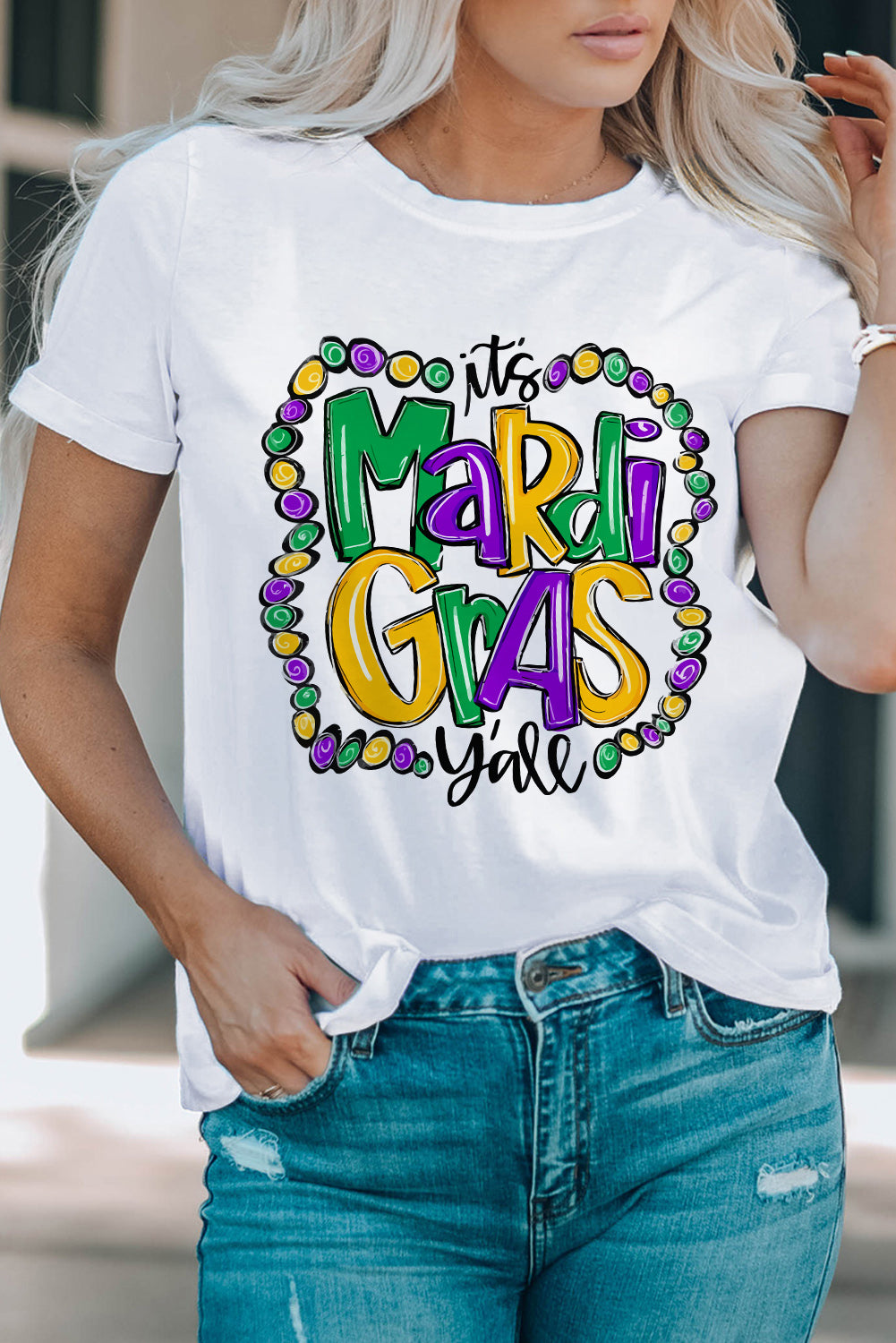 White Its Mardi Gras Yall Holiday Graphic T-shirt Graphic Tees JT's Designer Fashion