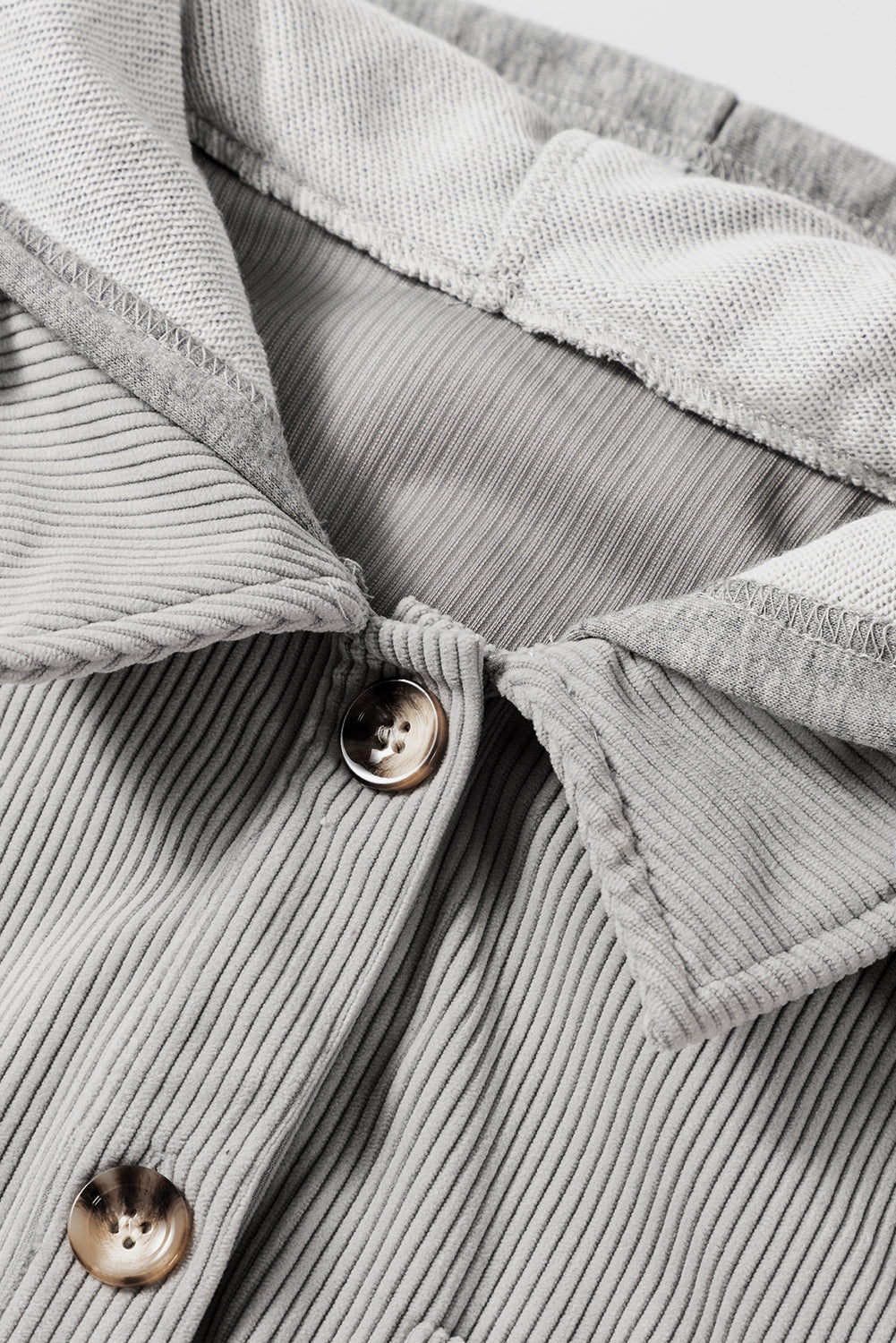 Light Grey Hooded Drawstring Pockets Corduroy Shacket Jackets JT's Designer Fashion