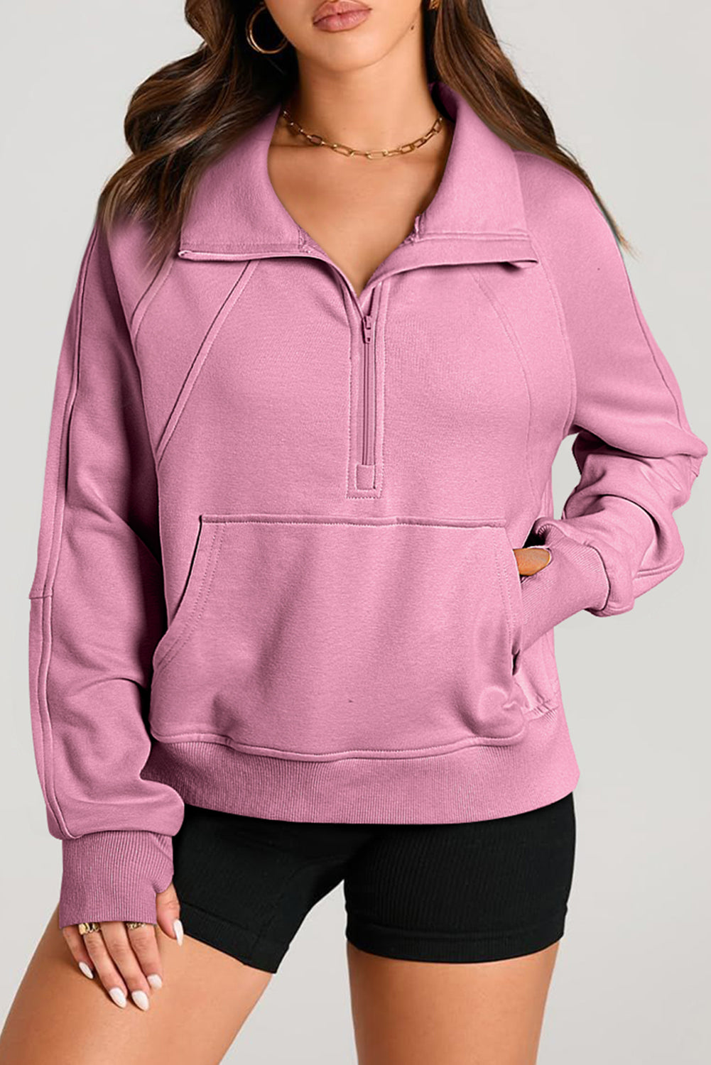 Valerian Quarter Zip Stand Neck Kangaroo Pocket Sweatshirt Sweatshirts & Hoodies JT's Designer Fashion