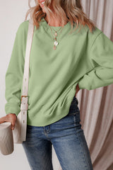 Smoke Green Solid Fleece Lined Drop Shoulder Terry Sweatshirt Sweatshirts & Hoodies JT's Designer Fashion