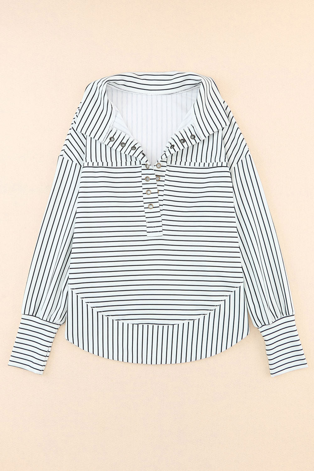 White Striped Thumbhole Drop Shoulder V Neck Top Long Sleeve Tops JT's Designer Fashion