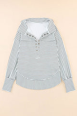 White Striped Thumbhole Drop Shoulder V Neck Top Long Sleeve Tops JT's Designer Fashion