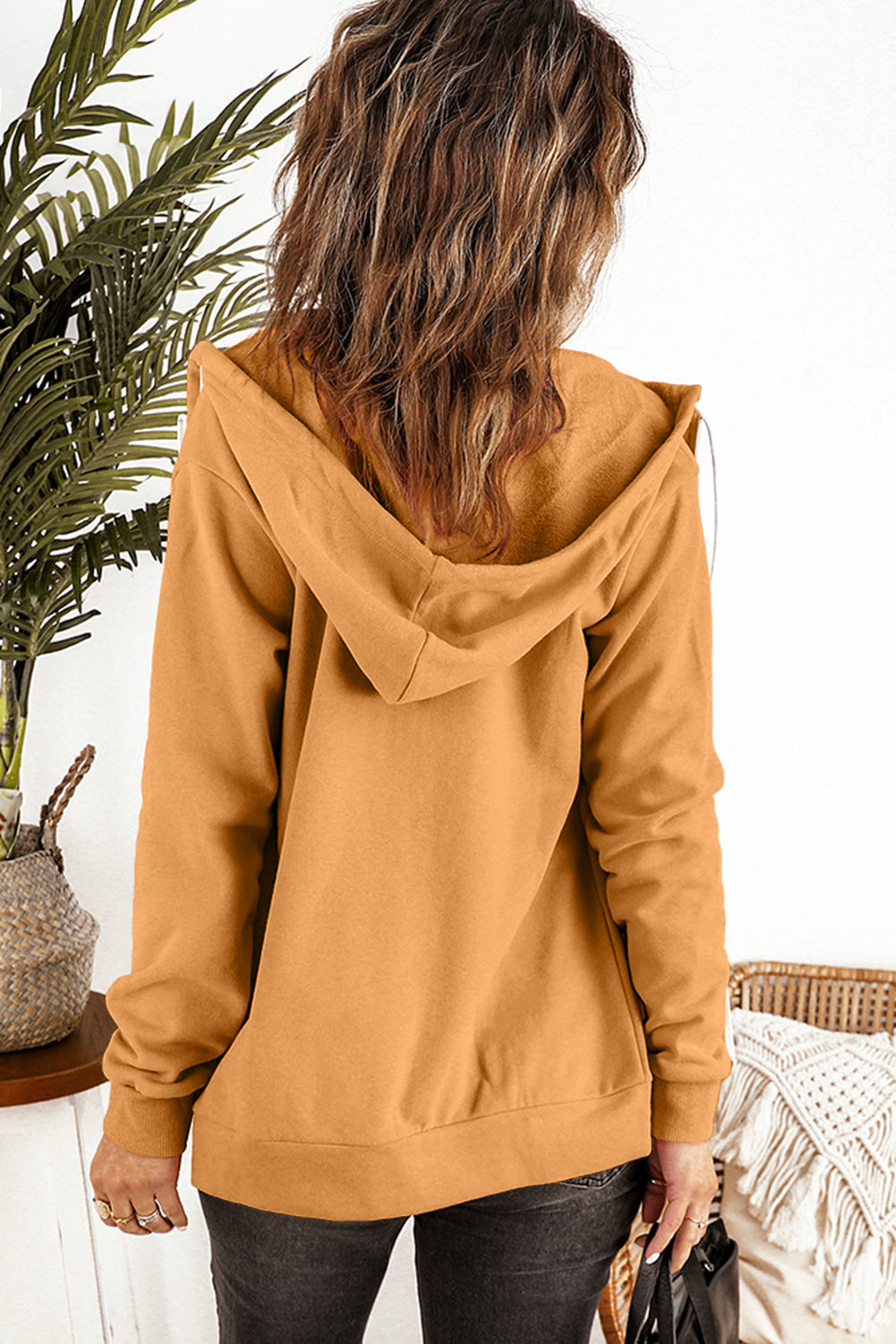 Brown Zip-Up Pocket Drawstring Hoodie Jacket Jackets JT's Designer Fashion