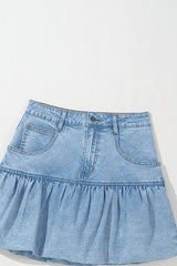 Myosotis Bubble Hem Denim Mini Skirt Skirts & Petticoat JT's Designer Fashion